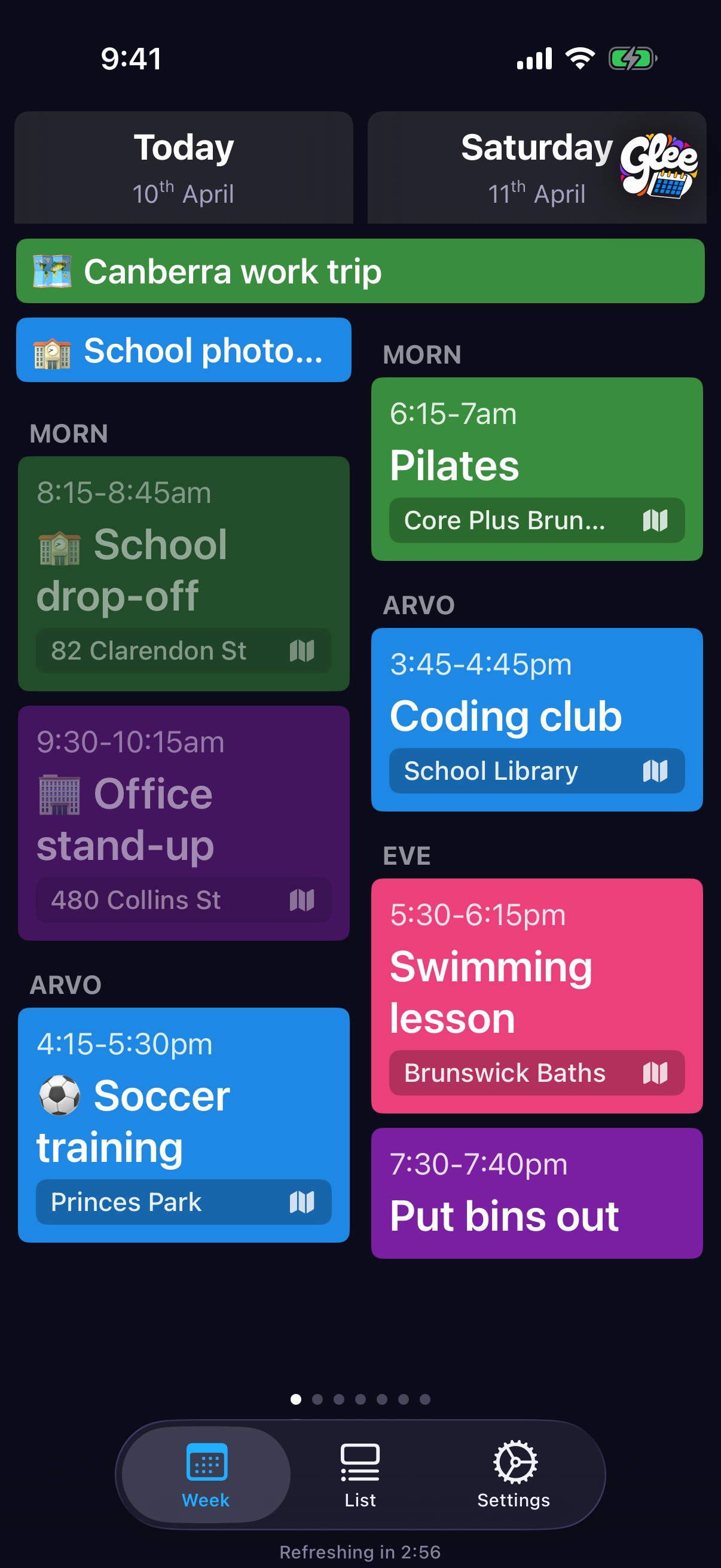 The shared family week displayed on iPhone